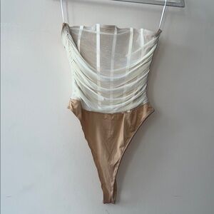 Fashion Nova Cream and Tan Bodysuit